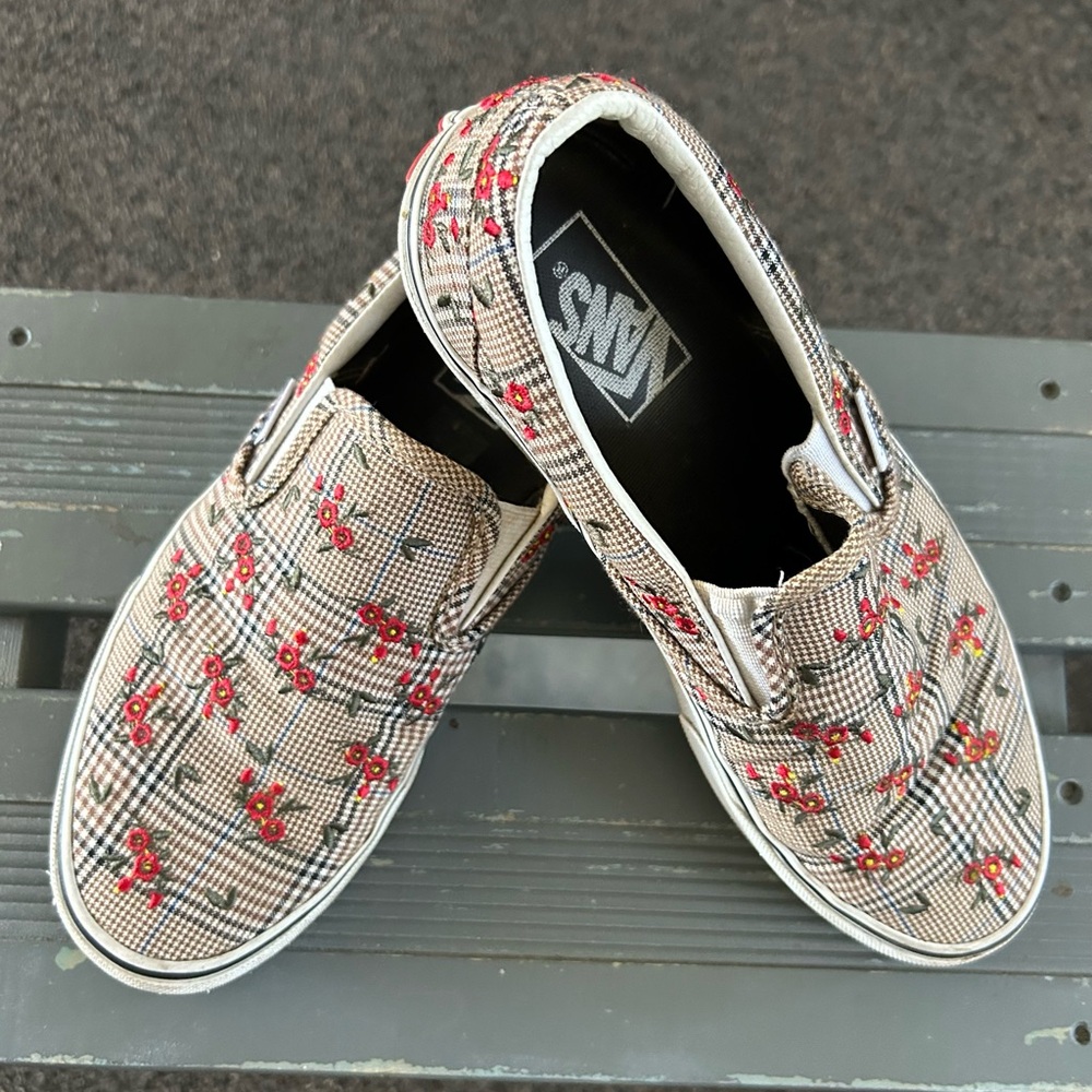 Vans Women's Floral Slip-On Shoes - Red and Tan